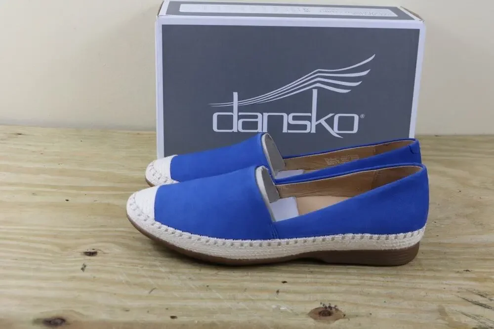 Dansko Espadrilles Sandals 6 Blue Leather Lesley Slip On Loafers Shoes New